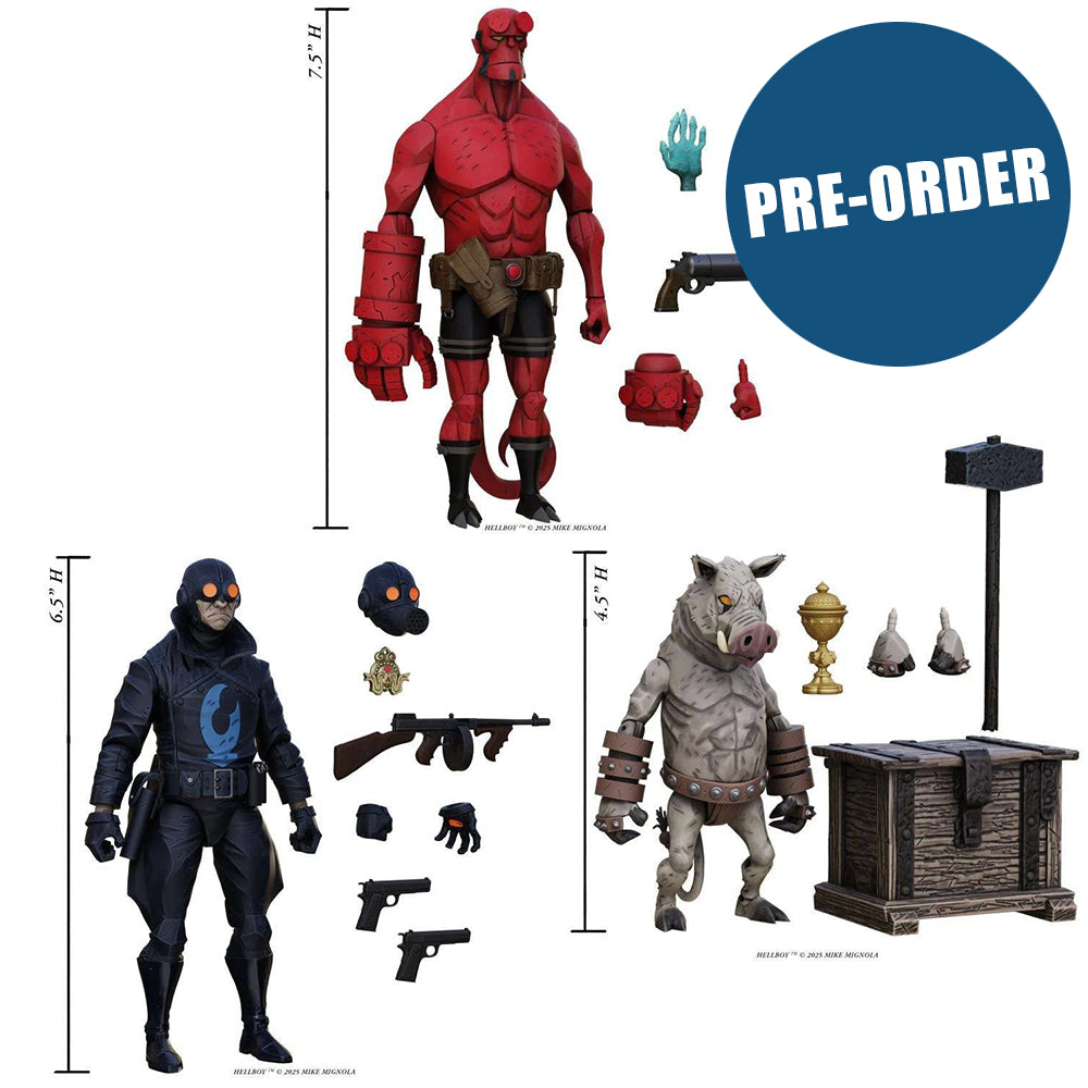 Hellboy Actionfiguren Hellboy 19 cm + Lobster Johnson 17 cm + Gruagach 11 cm PRE-ORDER